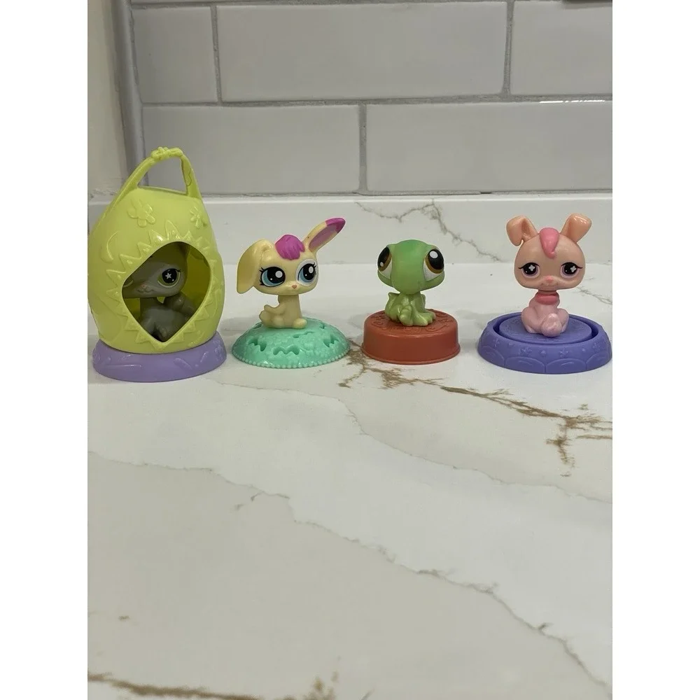 Littlest Pet Shop LPS McDonald's Lot of 4 Grey Cat Pink Dog Bunny Salamander‎